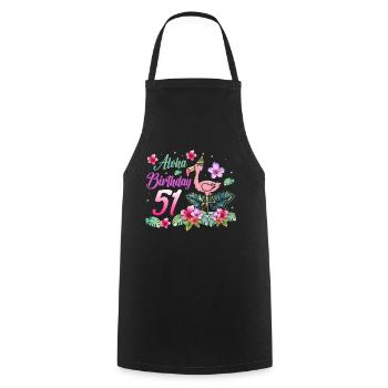 Aloha Birthday 51 Flamingo Bird 51st - Cooking Apron - black - Front - AI Model Male 185 dark (185cm)