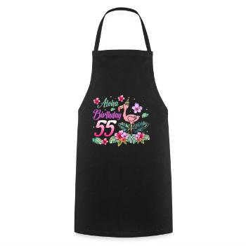 Aloha Birthday 55 Flamingo Bird 55th Birthday - Cooking Apron - black - Front - AI Model Male 185 dark (185cm)