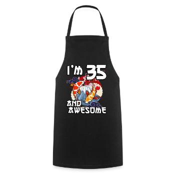I'm 35 and awesome Japanese carp koi - Cooking Apron - black - Front - AI Model Male 185 dark (185cm)
