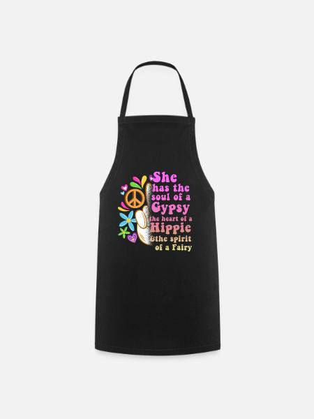 Hippie Peace Groovy Flowerpower Boho Woodstock - Kochschürze - Schwarz