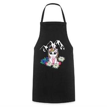 Alpes Licorne Enfants Tyrol Montagnes Sommets Fleurs - Tablier de cuisine - noir - Devant - AI Model Male 185 dark (185cm)