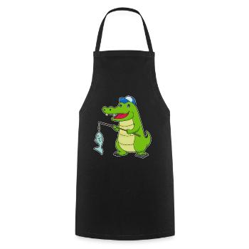 Pêche au poisson crocodile - Tablier de cuisine - noir - Devant - AI Model Male 185 dark (185cm)