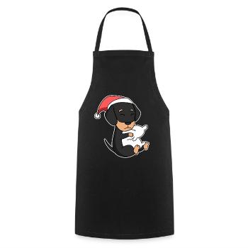 Teckel chien Noël sommeil fatigué - Tablier de cuisine - noir - Devant - AI Model Male 185 dark (185cm)