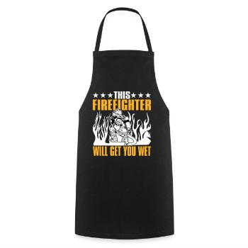 This firefighter will wet you - Cooking Apron - black - Front - AI Model Male 185 dark (185cm)