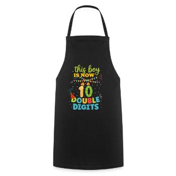 This boy is now 10 years old birthday - Cooking Apron - black - Front - AI Model Male 185 dark (185cm)