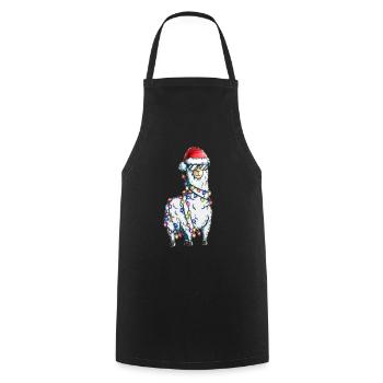 Alpaga Christmas Zoo Lama avec des guirlandes lumineuses - Tablier de cuisine - noir - Devant - AI Model Male 185 dark (185cm)
