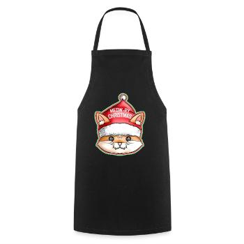 Kawaii Cat Santas Hat Miaou de Noël - Tablier de cuisine - noir - Devant - AI Model Male 185 dark (185cm)