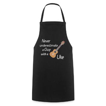 Ne sous-estimez jamais un gars avec un uke ! blanc - Tablier de cuisine - noir - Devant - AI Model Male 185 dark (185cm)