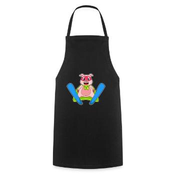 Cochon Sauteur à Ski - Tablier de cuisine - noir - Devant - AI Model Male 185 dark (185cm)