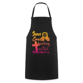 Cheveux longs Christ Christian Design - Tablier de cuisine - noir - Devant - AI Model Male 185 dark (185cm)