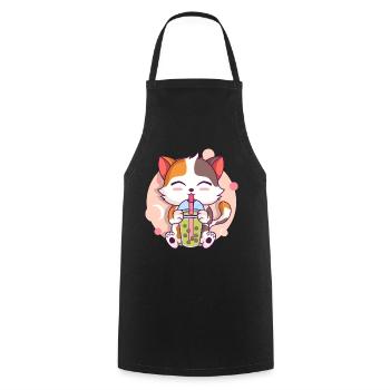Anime Kawaii Cat Boissons Boba Thé à bulles - Tablier de cuisine - noir - Devant - AI Model Male 185 dark (185cm)