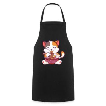 Kawaii Anime Cat Japanese Noodles Ramen - Cooking Apron - black - Front - AI Model Male 185 dark (185cm)