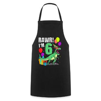 6th birthday I am 6 years T-Rex dinosaur - Cooking Apron - black - Front - AI Model Male 185 dark (185cm)