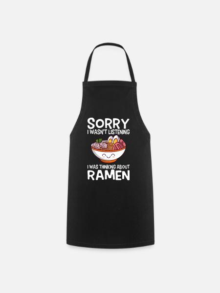 Kawaii Anime Japonais Coréen Ramen Noodle Soup - Tablier de cuisine - noir