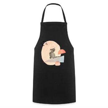 Cat & Birds Origami Illustration - Cooking Apron - black - Front - AI Model Male 185 dark (185cm)