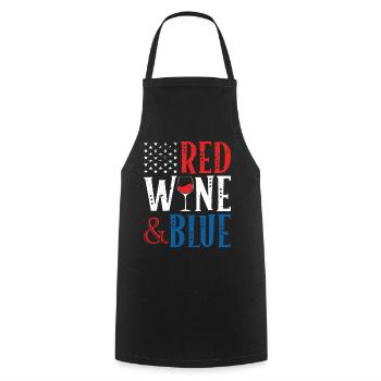 Vin rouge et boisson bleue au 4 juillet - Tablier de cuisine - noir - Devant - AI Model Male 185 dark (185cm)