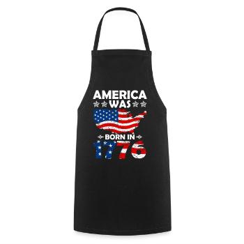 America was born July 4, 1776 - Cooking Apron - black - Front - AI Model Male 185 dark (185cm)