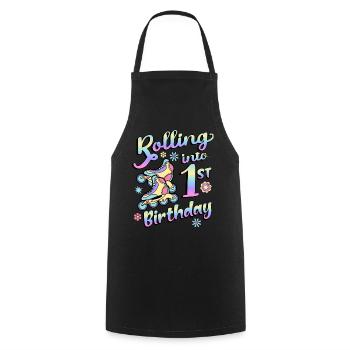 Rolling Into 1st Birthday Roller Skater Inline - Cooking Apron - black - Front - AI Model Male 185 dark (185cm)