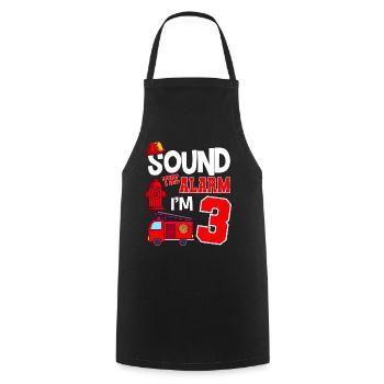 Sound The Alarm 3 years 3rd birthday fire brigade - Cooking Apron - black - Front - AI Model Male 185 dark (185cm)