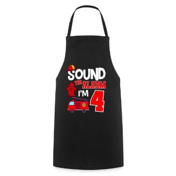 Sound The Alarm 4 years 4th birthday fire brigade - Cooking Apron - black - Front - AI Model Male 185 dark (185cm)