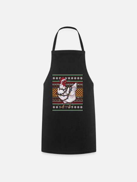 Pull de Noël moche Tshirt Poulet de Noël - Tablier de cuisine - noir