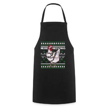 Ugly Christmas Sweater Tshirt Christmas Chicken - Cooking Apron - black - Front - AI Model Male 185 dark (185cm)