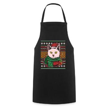 Ugly Christmas Sweater Christmas Cat - Cooking Apron - black - Front - AI Model Male 185 dark (185cm)
