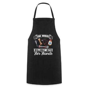 Veterinary She Works Willingly Doctor Veterinarian - Cooking Apron - black - Front - AI Model Male 185 dark (185cm)