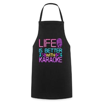 Karaoké Chanteur 80s Retro La vie est - Tablier de cuisine - noir - Devant - AI Model Male 185 dark (185cm)