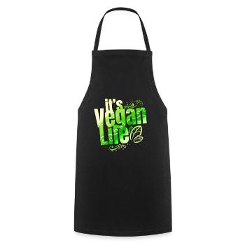 La vie végétalienne de I - Devenez végétalien - Tablier de cuisine - noir - Devant - AI Model Male 185 dark (185cm)