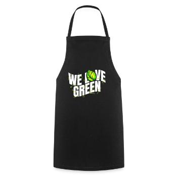 Jeu de mots végétarien - We Love Green - Go Vegan - Tablier de cuisine - noir - Devant - AI Model Male 185 dark (185cm)