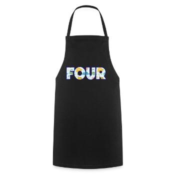 Four Years Colorful Dinosaur Flock 4th Birthday - Cooking Apron - black - Front - AI Model Male 185 dark (185cm)