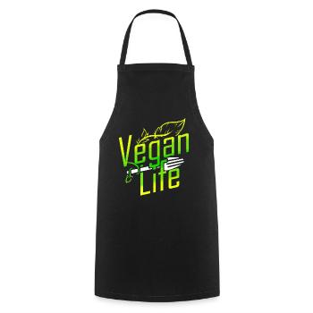 Logo Vegan Life avec fourchette - Go Vegan - Tablier de cuisine - noir - Devant - AI Model Male 185 dark (185cm)