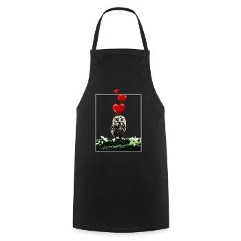 Hibou mignon aux cœurs vintage - Tablier de cuisine - noir - Devant - AI Model Male 185 dark (185cm)