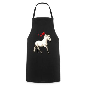 White Horse with Hearts Horse Motif Vintage - Cooking Apron - black - Front - AI Model Male 185 dark (185cm)