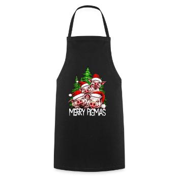 Merry pigmas Christmas pig happy pig - Cooking Apron - black - Front - AI Model Male 185 dark (185cm)