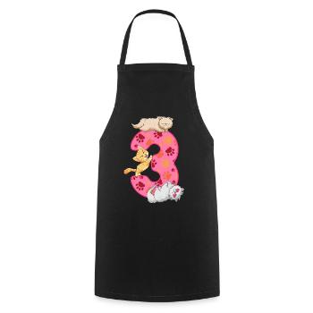 Chaton 3ème anniversaire | Chemise d’anniversaire de chat | - Tablier de cuisine - noir - Devant - AI Model Male 185 dark (185cm)