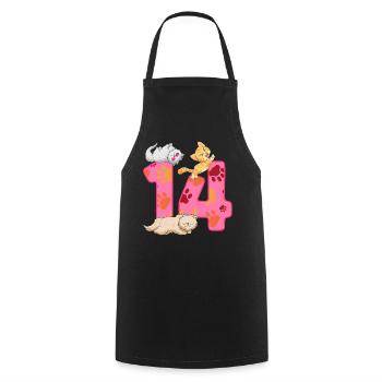 Chaton de 14 ans | Chemise d’anniversaire de chat - Tablier de cuisine - noir - Devant - AI Model Male 185 dark (185cm)