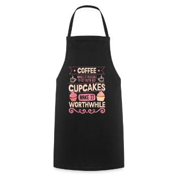 Les cupcakes en valent la peine Café et cupcake drôles - Tablier de cuisine - noir - Devant - AI Model Male 185 dark (185cm)