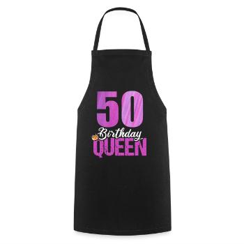50 ans 50 anniversaire anniversaire reine - Tablier de cuisine - noir - Devant - AI Model Male 185 dark (185cm)