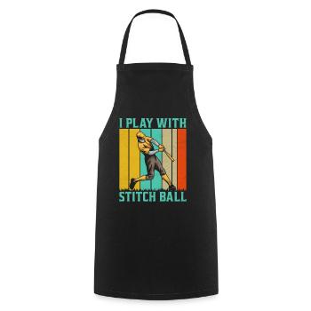 Je joue avec un ballon de couture - baseball - Tablier de cuisine - noir - Devant - AI Model Male 185 dark (185cm)