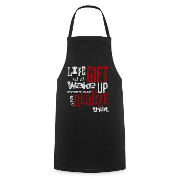 "Life Is a Gift" Inspirational Gratitude Design - Cooking Apron - black - Front - AI Model Male 185 dark (185cm)