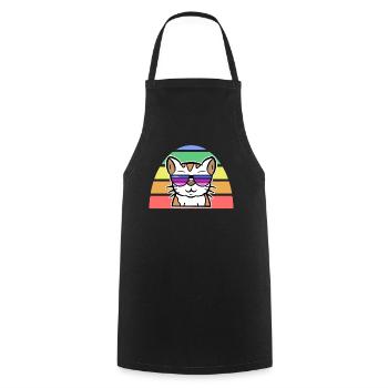 LGBT Cool Cat Arc-en-ciel Fierté des droits de l’homme - Tablier de cuisine - noir - Devant - AI Model Male 185 dark (185cm)