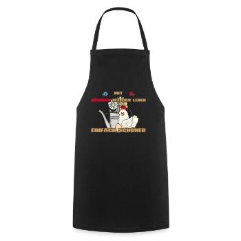 Arrosoir de poulet vintage avec des poulets La vie plus belle - Tablier de cuisine - noir - Devant - AI Model Male 185 dark (185cm)