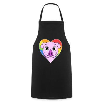 Cochon animal gay au cœur arc-en-ciel - Tablier de cuisine - noir - Devant - AI Model Male 185 dark (185cm)