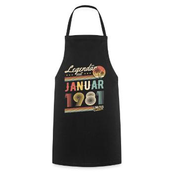 Cadeau d’anniversaire légendaire depuis janvier 1981 - Tablier de cuisine - noir - Devant - AI Model Male 185 dark (185cm)