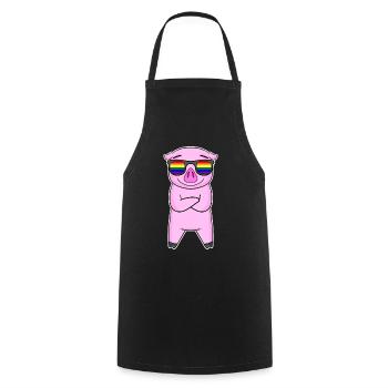 Gay Rainbow - Cochon à lunettes - Tablier de cuisine - noir - Devant - AI Model Male 185 dark (185cm)