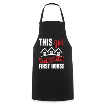 New Homeowner Girl just bought her first House - Cooking Apron - black - Front - AI Model Male 185 dark (185cm)