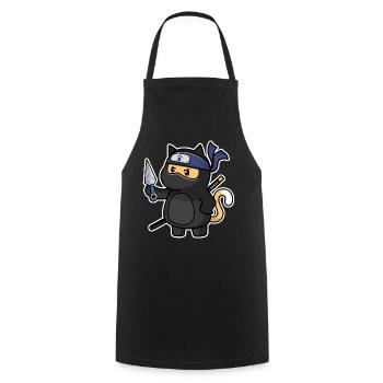 Humor Cute Cat Kawaii Chibi as Ninja Cat - Cooking Apron - black - Front - AI Model Male 185 dark (185cm)