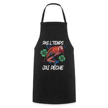 Pas L'Temps J'ai Pêche cadeau pecheur - Tablier de cuisine - noir - Devant - AI Model Male 185 dark (185cm)